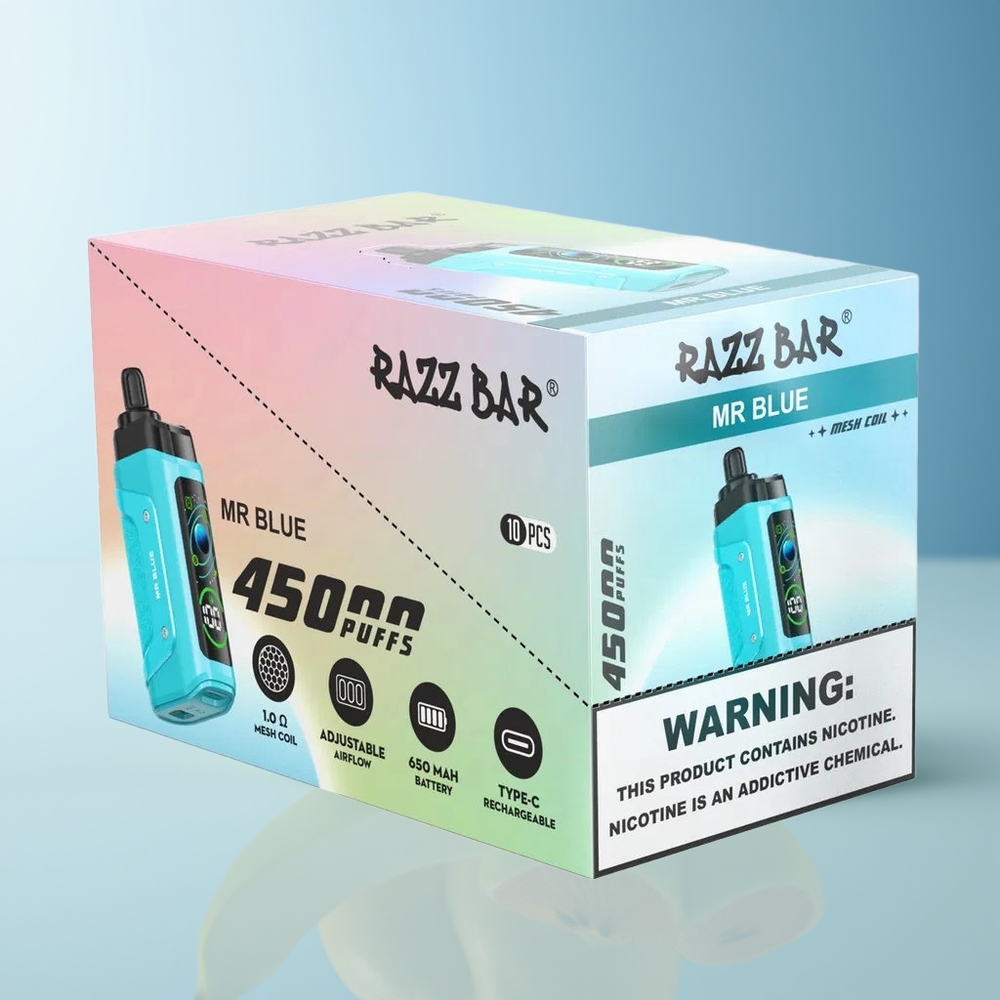 Serbia Wholesale Razz Bar 45000 Pufova Plavi sa 1.0 Ohm Mesh Coil i Type-C Punjenjem
