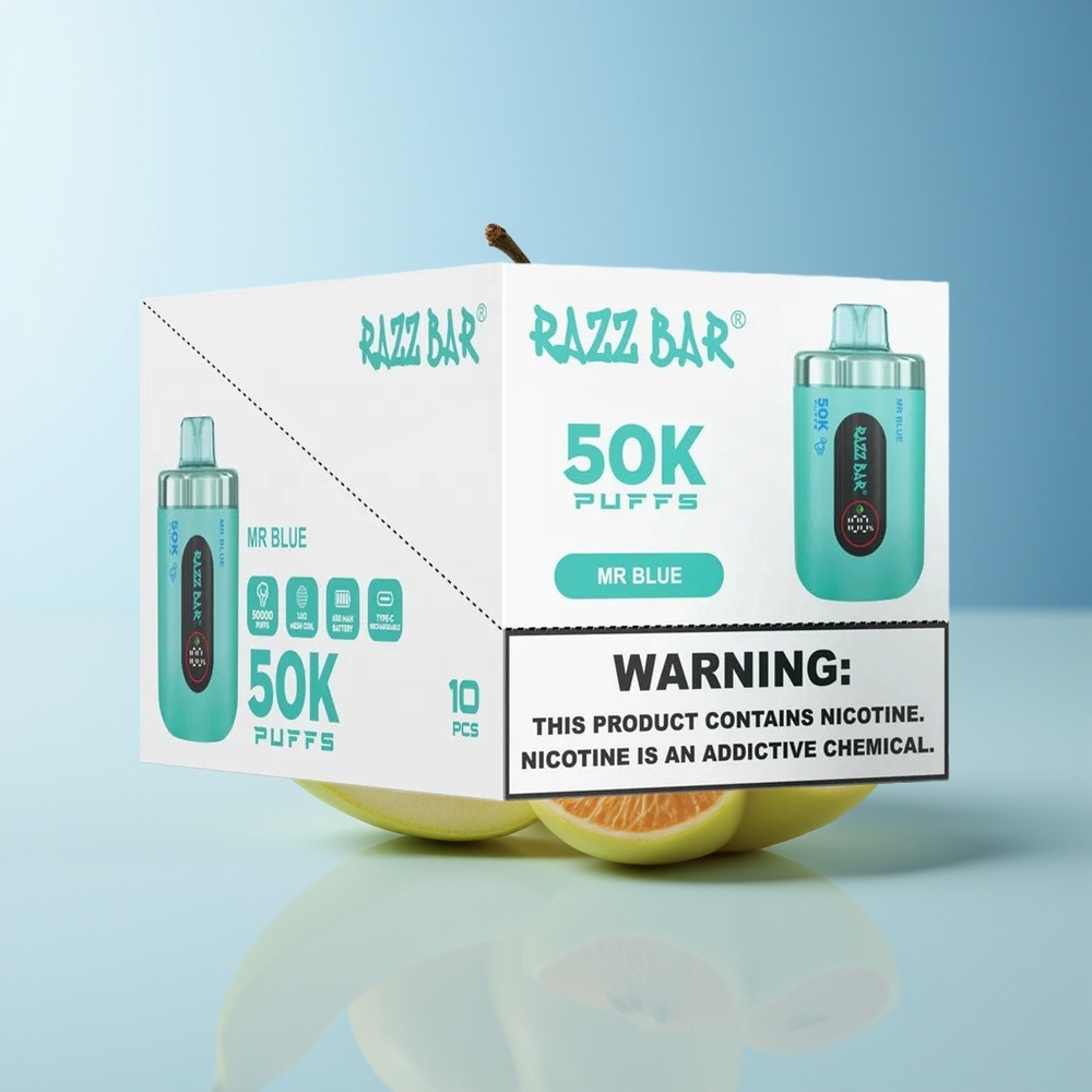Serbia Wholesale Razz Bar 50K Puffs Plava Mr Blue 1.0 Ohm Mesh 650mAh Type-C 2% Nicotine